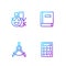 Set line Calculator, Drawing compass, Basic geometric shapes and Science book. Gradient color icons. Vector