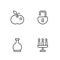 Set line Candlestick, Bottle with potion, Poison apple and Open padlock icon. Vector