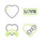 Set line Candy in heart shaped box, Heart, Love text and icon. Vector