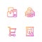 Set line Canned food, Shopping cart, Cash register machine and Wooden box for fruits. Gradient color icons. Vector