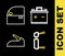 Set line Car battery, Truck side mirror, handbrake and door icon. Vector