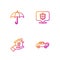 Set line Car, House in hand, Umbrella and Location shield. Gradient color icons. Vector