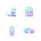 Set line Car, Surfboard, Windsurfing and Rafting boat. Gradient color icons. Vector