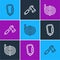 Set line Carabiner, Climber rope and Wooden axe icon. Vector