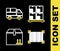 Set line Cardboard boxes on pallet, Barcode, with traffic and Delivery truck icon. Vector