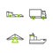 Set line Cargo ship, Hang glider, Delivery cargo truck vehicle and Formula race icon. Vector