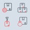 Set line Carton cardboard box, Crane with, and Gear package icon. Vector