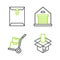 Set line Carton cardboard box, Hand truck and boxes, Warehouse and Envelope icon. Vector