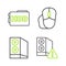 Set line Case of computer, Computer mouse and Hard disk drive HDD icon. Vector
