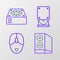 Set line Case of computer, Computer mouse, Optical disc drive and cooler icon. Vector