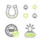 Set line Casino losing, chips, Playing cards and Horseshoe icon. Vector
