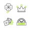 Set line Casino signboard, Game dice, Crown and Four leaf clover icon. Vector