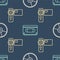 Set line CD or DVD disk, Cinema camera and VHS video cassette tape on seamless pattern. Vector