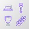 Set line Cereals set with rice, wheat, corn, oats, rye, barley, Chicken leg, Bottle opener and Oktoberfest hat icon