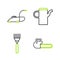 Set line Chainsaw, Garden rake, Watering can and Lawn mower icon. Vector