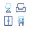 Set line Chair, Wardrobe, Armchair and Table lamp icon. Vector