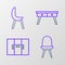 Set line Chair, Wardrobe, Office desk and Armchair icon. Vector