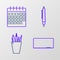 Set line Chalkboard, Pencil case stationery, and Calendar icon. Vector