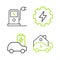 Set line Charging car at home, Electric, Gear and lightning and charging station icon. Vector