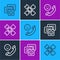 Set line Chat messages on laptop, Incoming call mobile and Puzzle pieces toy icon. Vector