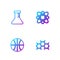 Set line Chemical formula, Basketball ball, Test tube and flask and Atom. Gradient color icons. Vector