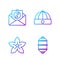 Set line Chinese paper lantern, Lotus flower, Yin Yang and envelope and Chinese hat. Gradient color icons. Vector