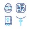 Set line Christian cross on chain, Holy bible book, Jainism and Easter egg icon. Vector