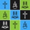 Set line Christian cross, Easter rabbit and Burning candle icon. Vector