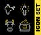 Set line Christian cross, Indian spice, Cow and map icon. Vector