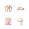 Set line Christian cross, Obituaries, Dead body and Hearse car. Gradient color icons. Vector