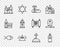Set line Christian fish, Monk, First communion symbols, Masons, Burning candles, Church pastor preaching, Tombstone with