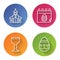 Set line Church building, Calendar with Easter egg, Wine glass and Easter egg. Color circle button. Vector