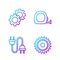 Set line Circular saw blade, Electric plug, Gear and Roulette construction. Gradient color icons. Vector