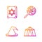 Set line Circus tent, Witch hat, Ancient magic book and Magic wand. Gradient color icons. Vector