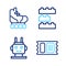 Set line Circus ticket, Robot toy, Toy building block bricks and Roller skate icon. Vector