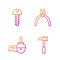 Set line Claw hammer, Angle grinder, Metallic screw and Pliers tool. Gradient color icons. Vector