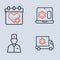 Set line Clinical record on laptop, Male doctor, Ambulance car and Doctor appointment icon. Vector