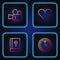 Set line Clock, Holy bible book, Cinema camera and Heart. Gradient color icons. Vector