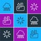 Set line Cloud with rain, Sun and Rise water level icon. Vector