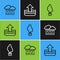 Set line Cloud with rain, Tree and Rise water level icon. Vector