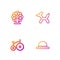 Set line Clown hat, Vintage bicycle, Ferris wheel and Balloon dog. Gradient color icons. Vector