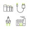 Set line Coal power plant and factory, Electric plug, Charger and Battery icon. Vector