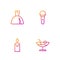 Set line Cocktail, Burning candle, Woman dress and Microphone. Gradient color icons. Vector