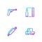 Set line Collimator sight, Trap hunting, Mauser gun and Bullet. Gradient color icons. Vector