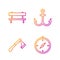 Set line Compass, Wooden axe, Bench and Anchor. Gradient color icons. Vector