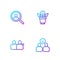 Set line Complicated relationship, BFF or best friends forever, Magnifying glass search and . Gradient color icons