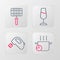 Set line Cooking pot, Electric mixer, Wine glass and Barbecue steel grid icon. Vector