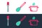 Set line Cooking pot, Fork and Kitchen whisk icon. Vector