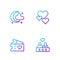 Set line Couple in love, Love ticket, Moon and stars and Heart. Gradient color icons. Vector