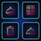 Set line Covered with tray of food, Cutting board, and Gas stove. Gradient color icons. Vector